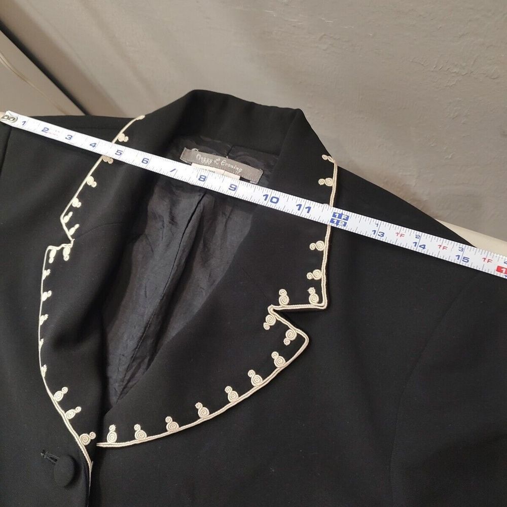 Maggy L Evening Suit Jacket Black Scroll Embroidery Peter Pan Collar Sz 8 - Picture 6 of 11